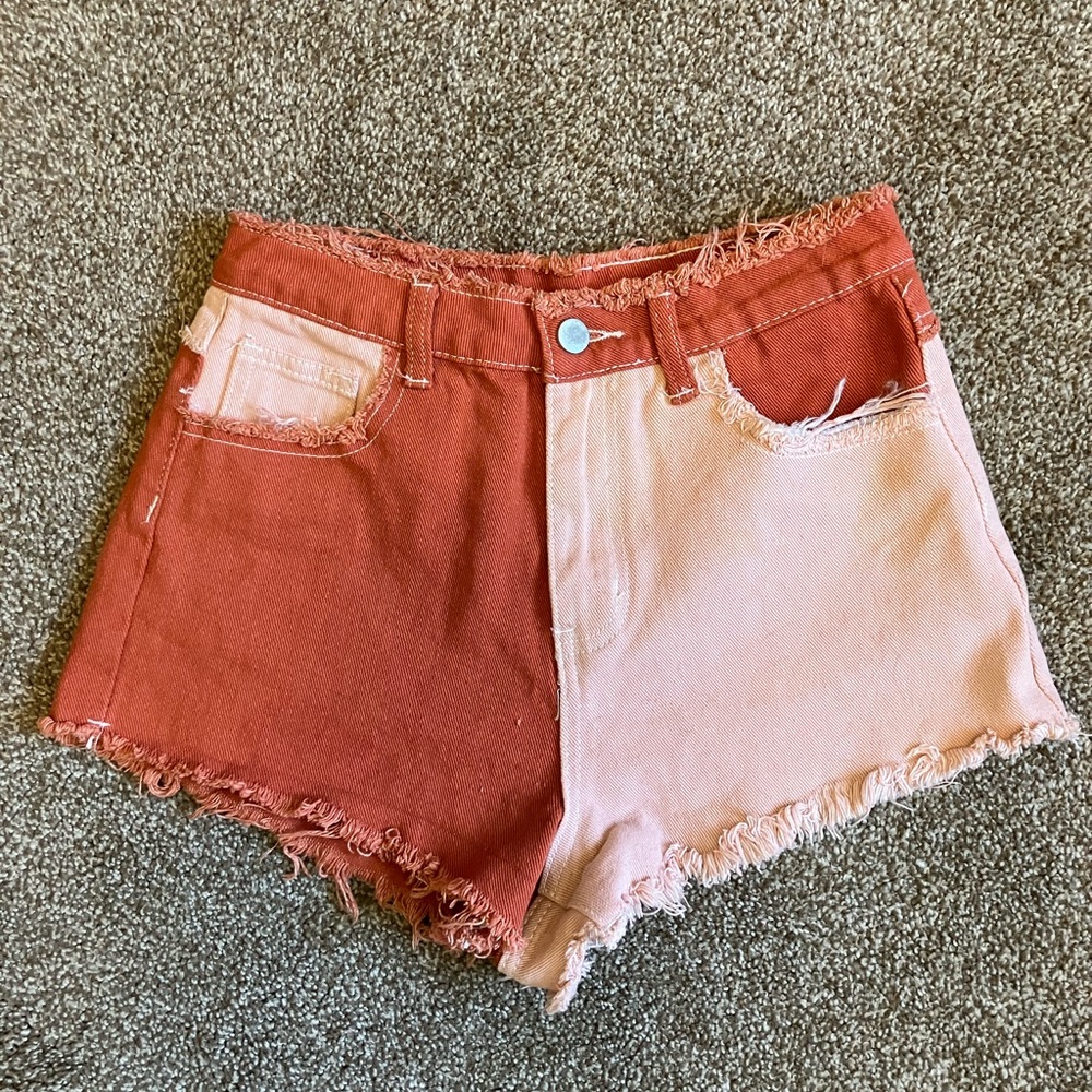 Retro style orange color block shorts size small